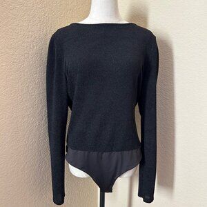 Astr The Label Black Puff Sleeve Long Sleeve Bodysuit Open Back Crepe Size XL